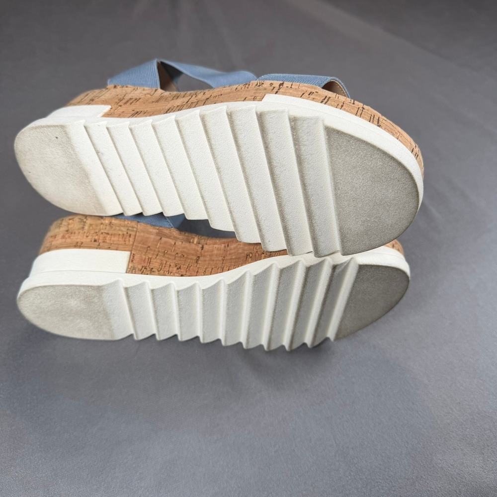 Steve Madden Elba Womens 7 Dusty Blue Elastic Cork Platform Wedge Sandals Casual - Picture 5 of 9